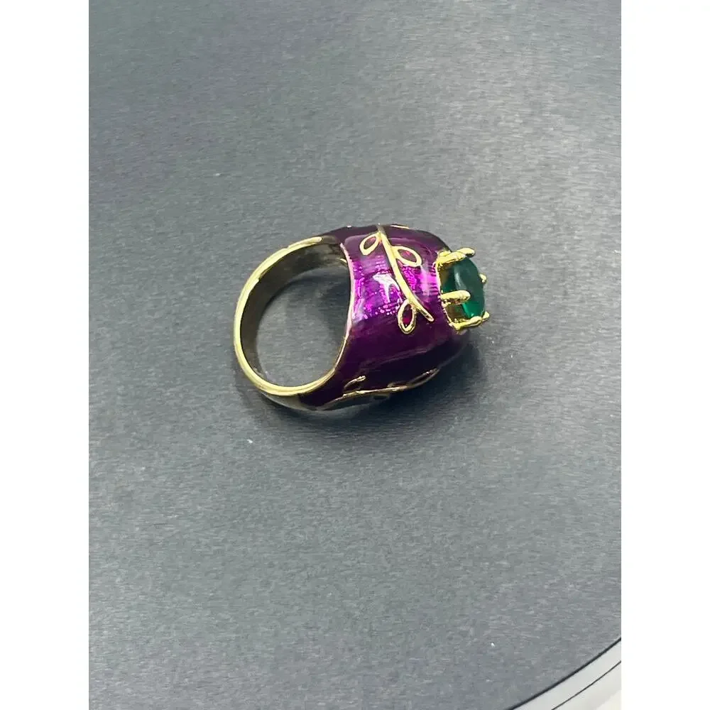 Princess Amanda Borghese Designer Purple Green Enamel‎ Cocktail Ring Sz 8.5